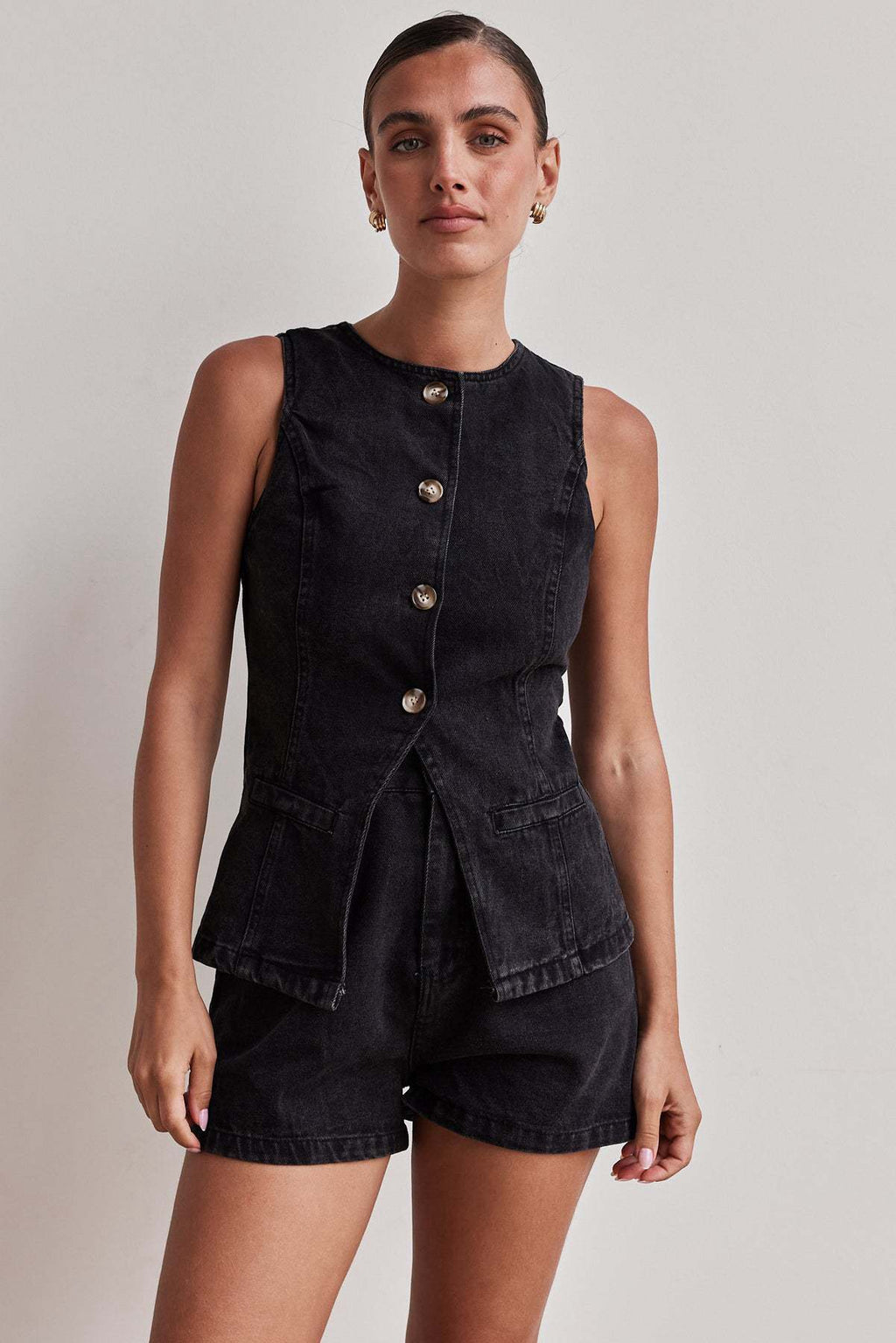 Tailored Denim Two-Piece Set