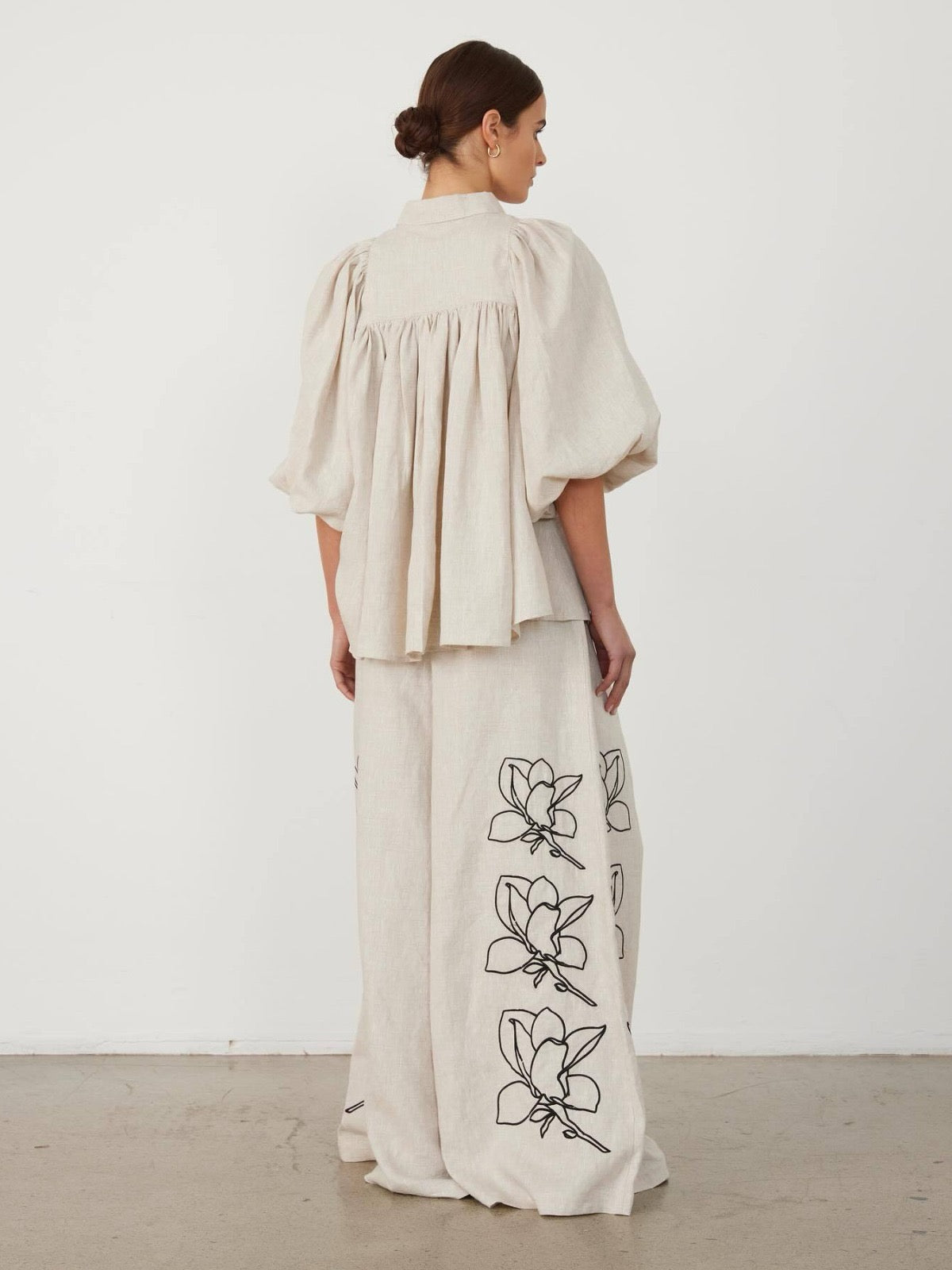 Elegant Linen Floral Two-Piece Set