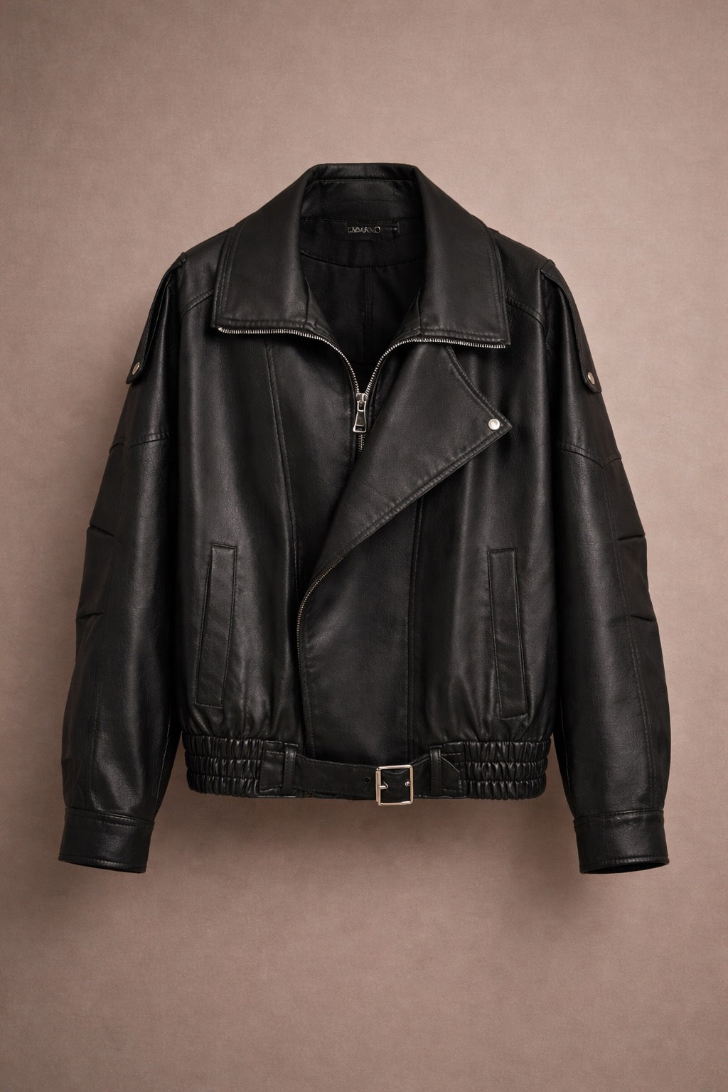 Oversized Black Faux Leather Jacket for Women