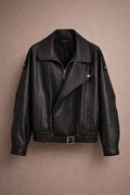 Oversized Black Faux Leather Jacket for Women