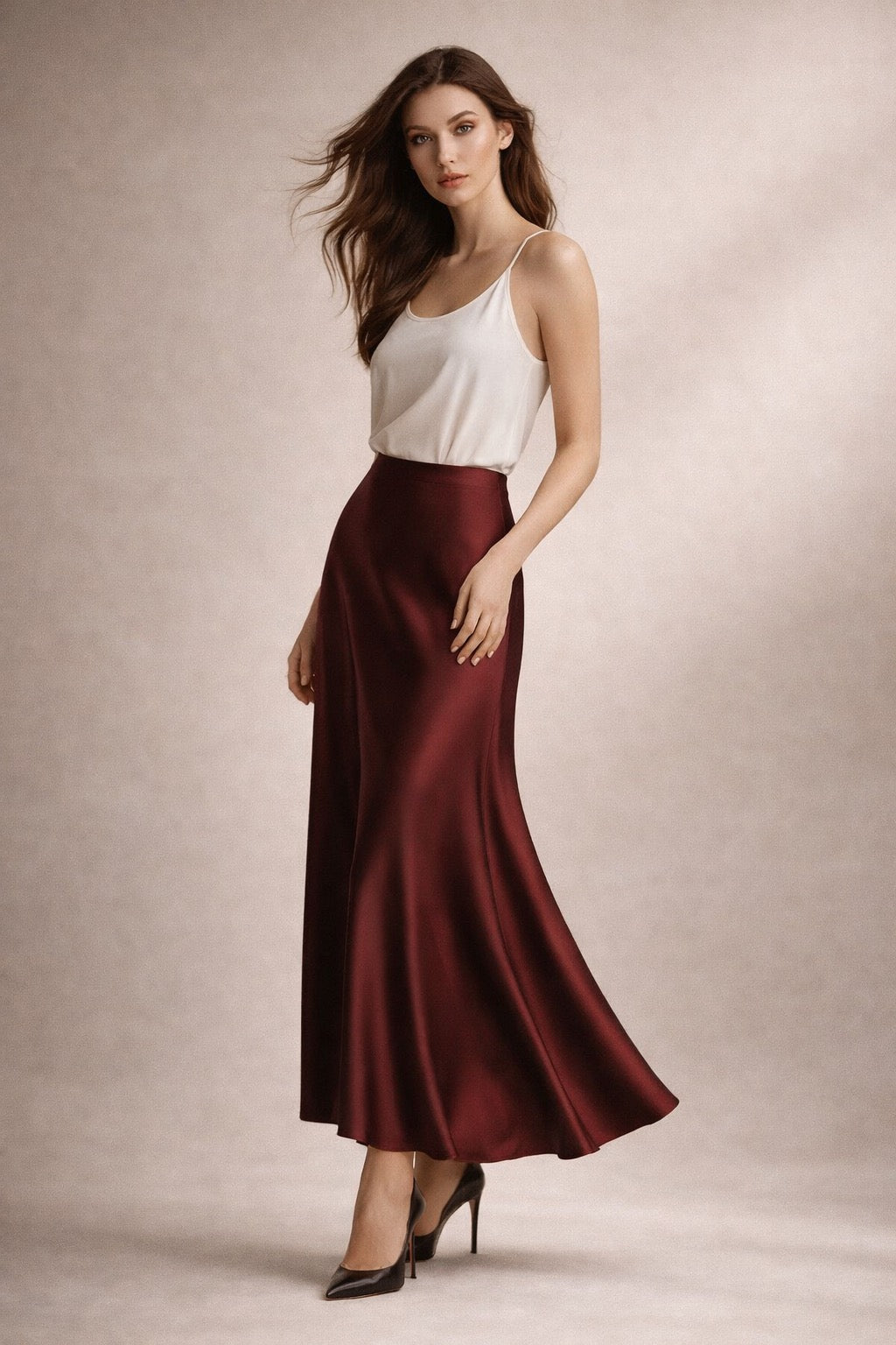 Skirt Midi Satin Basen