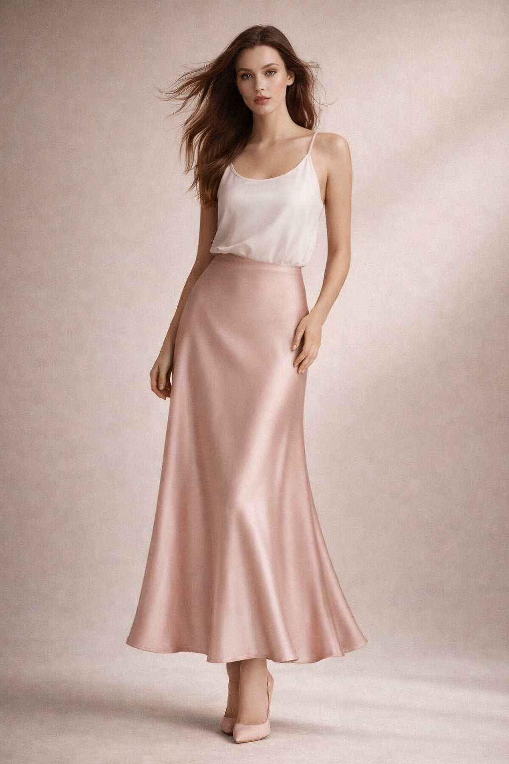 Skirt Midi Satin Basen