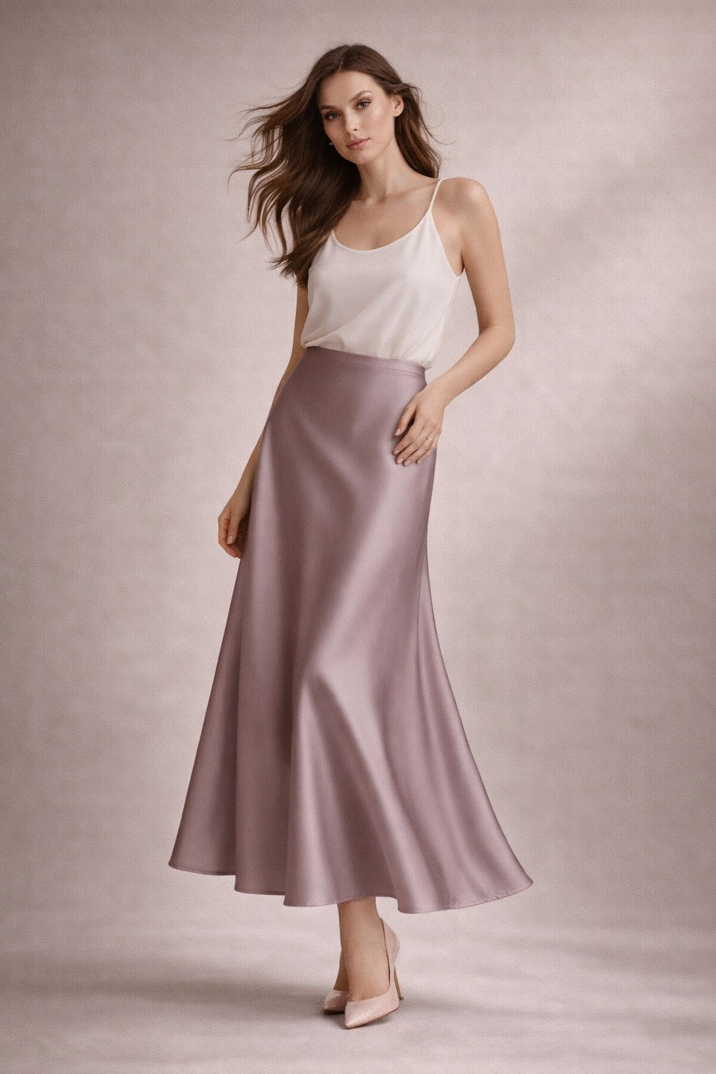 Skirt Midi Satin Basen