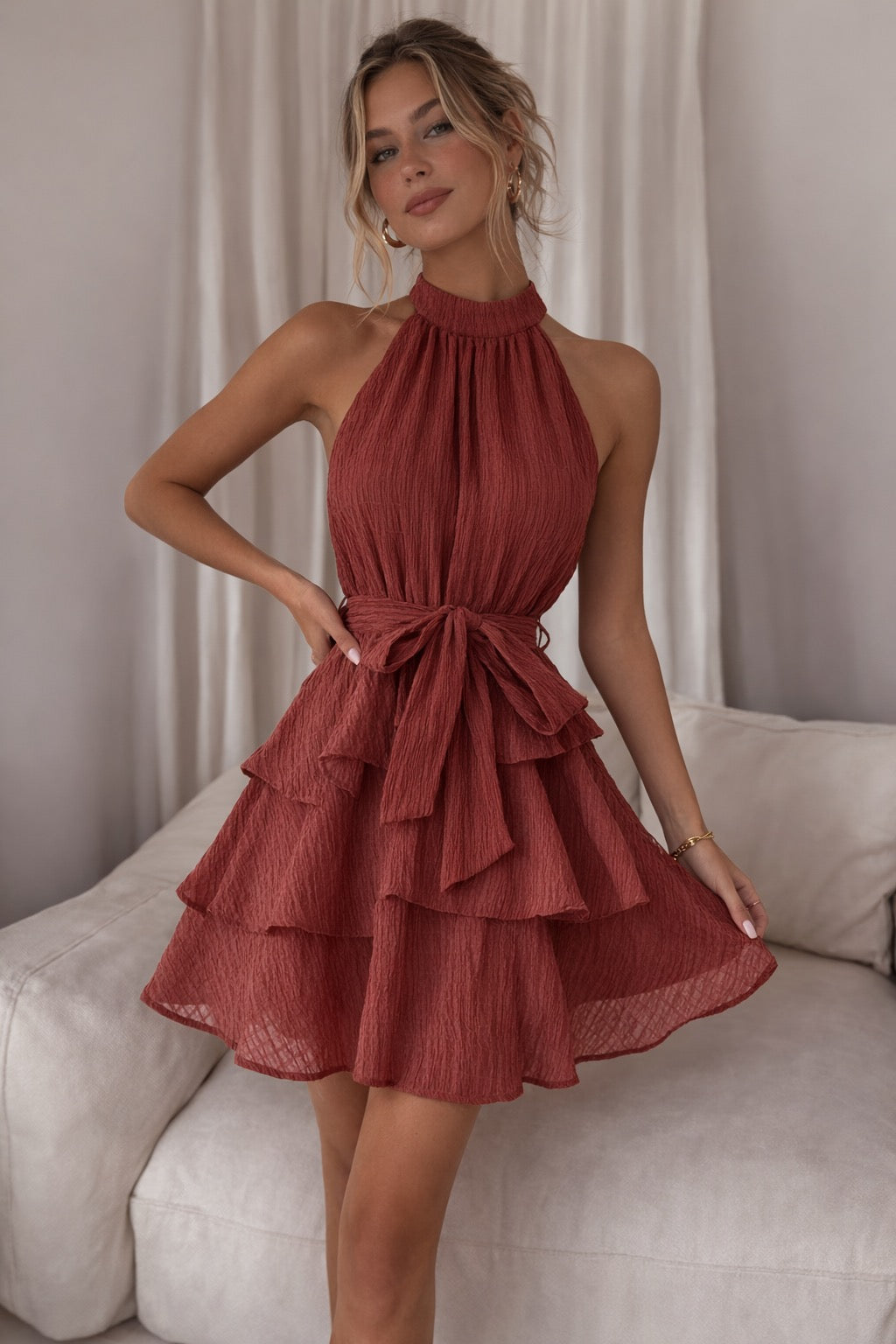 Halter Neck Ruffle Dress
