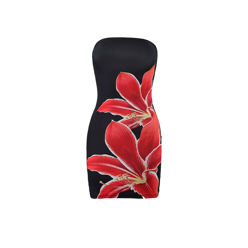 Strapless Floral Mini Dress