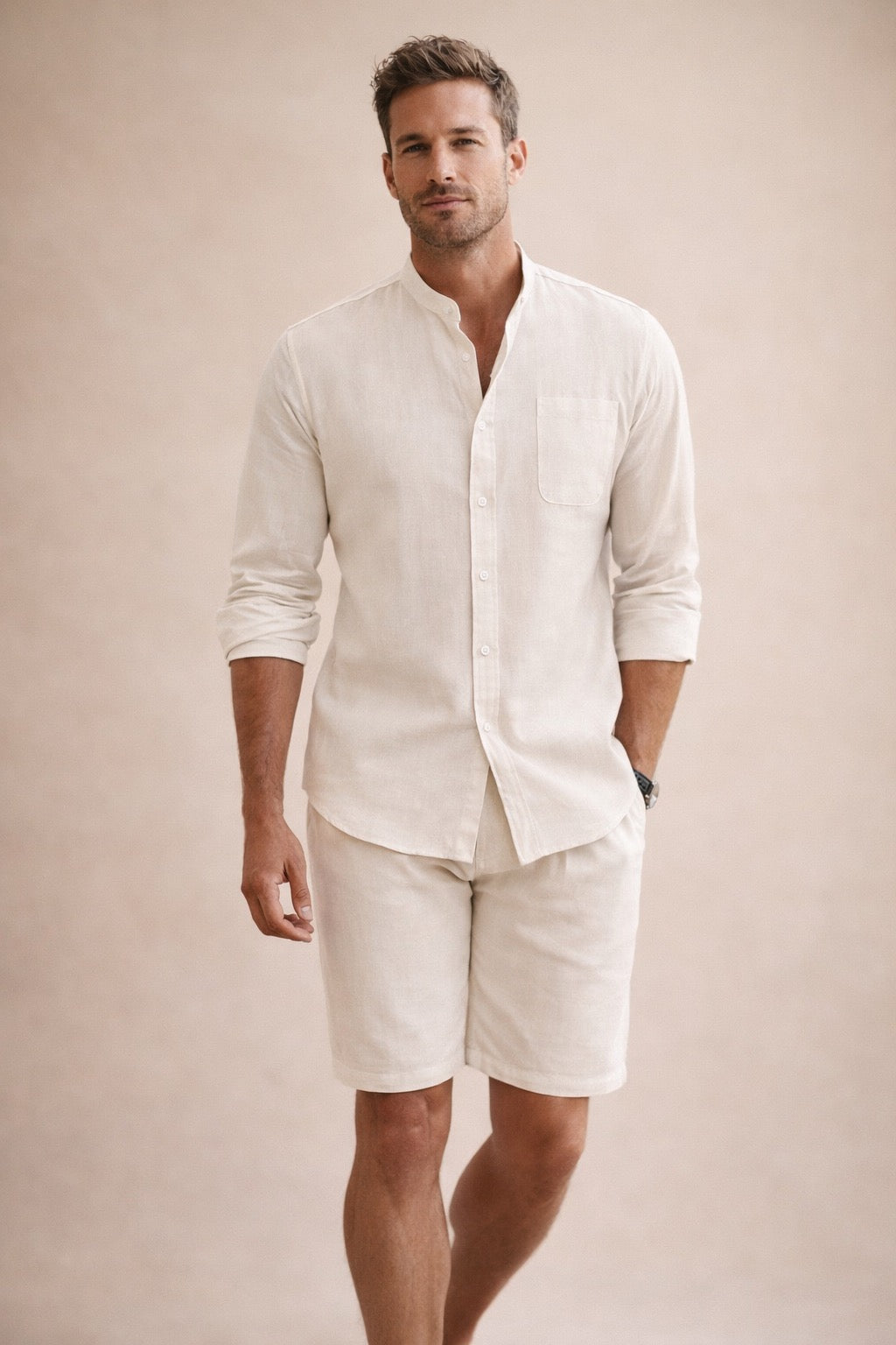 Men’s Linen Style Summer Shirt & Shorts Set