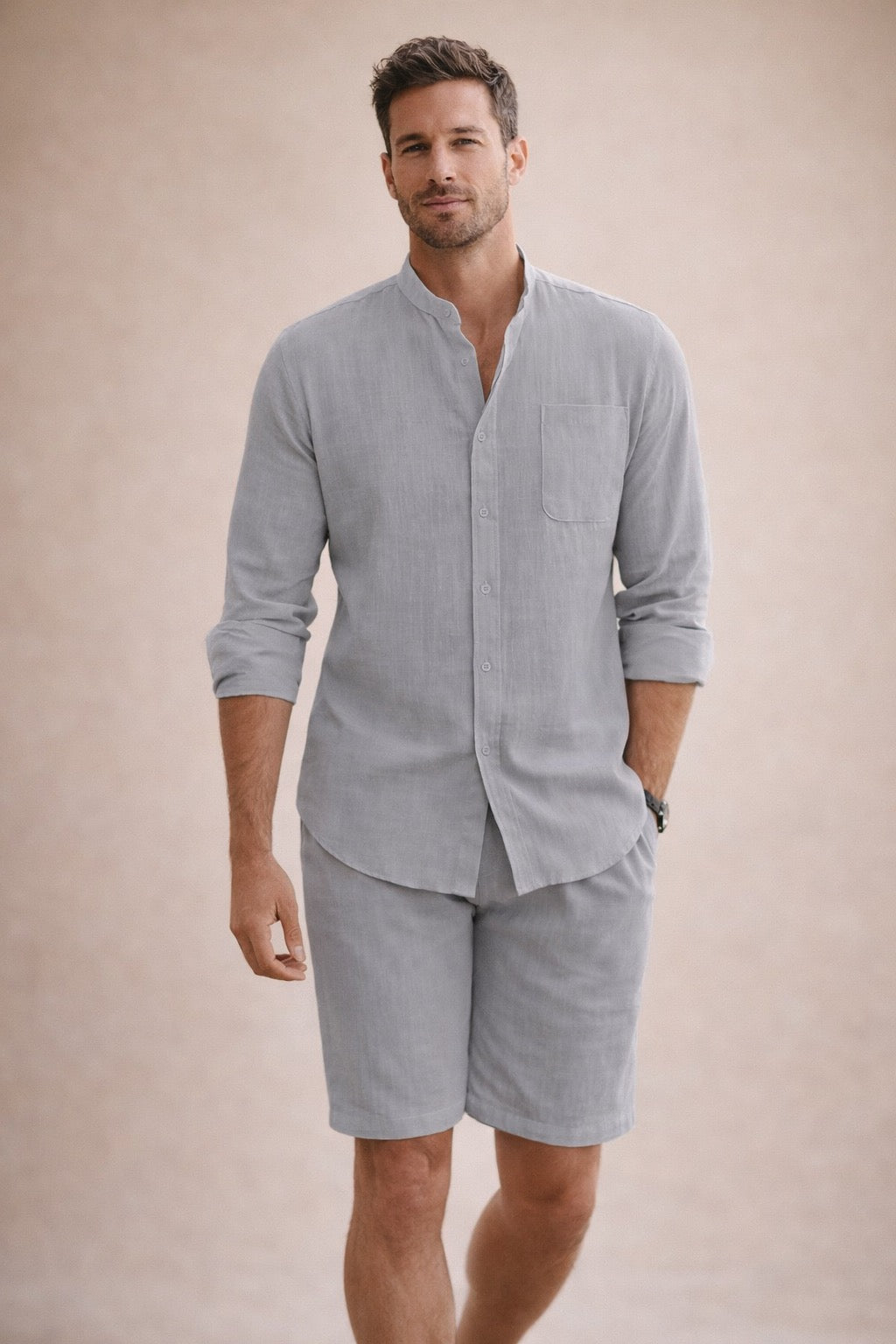 Men’s Linen Style Summer Shirt & Shorts Set