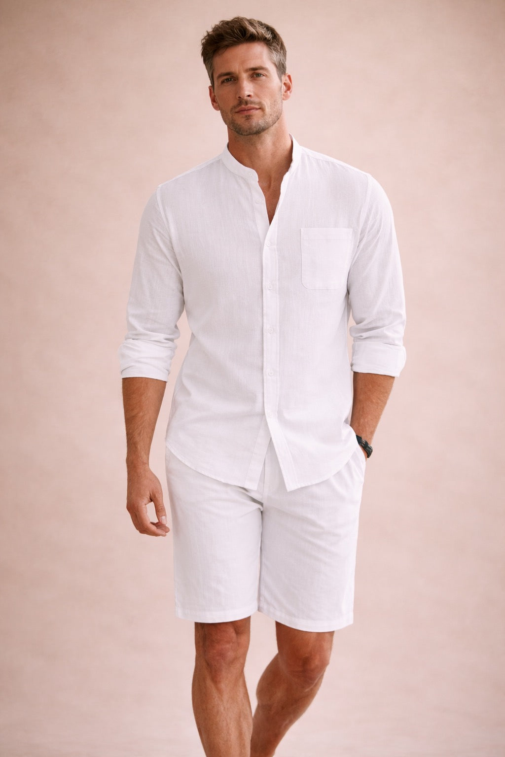 Men’s Linen Style Summer Shirt & Shorts Set