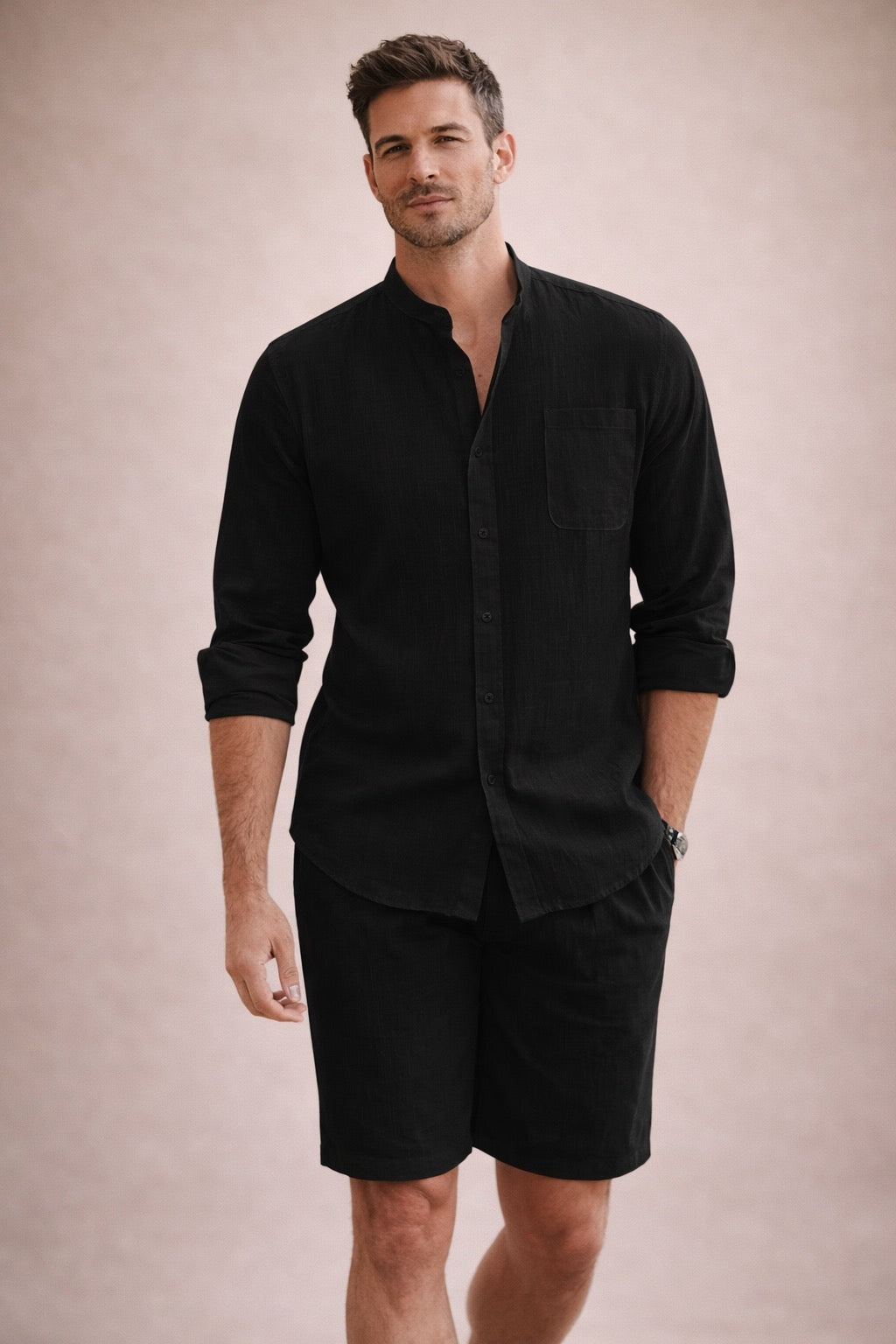 Men’s Linen Style Summer Shirt & Shorts Set