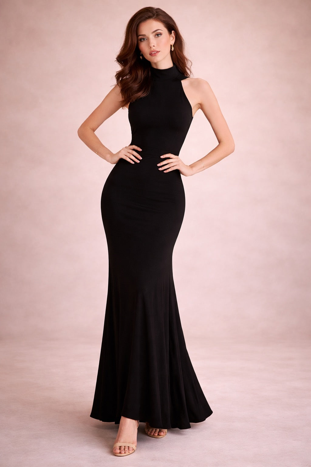 Elegant Sleeveless Turtleneck Bodycon Maxi Dress
