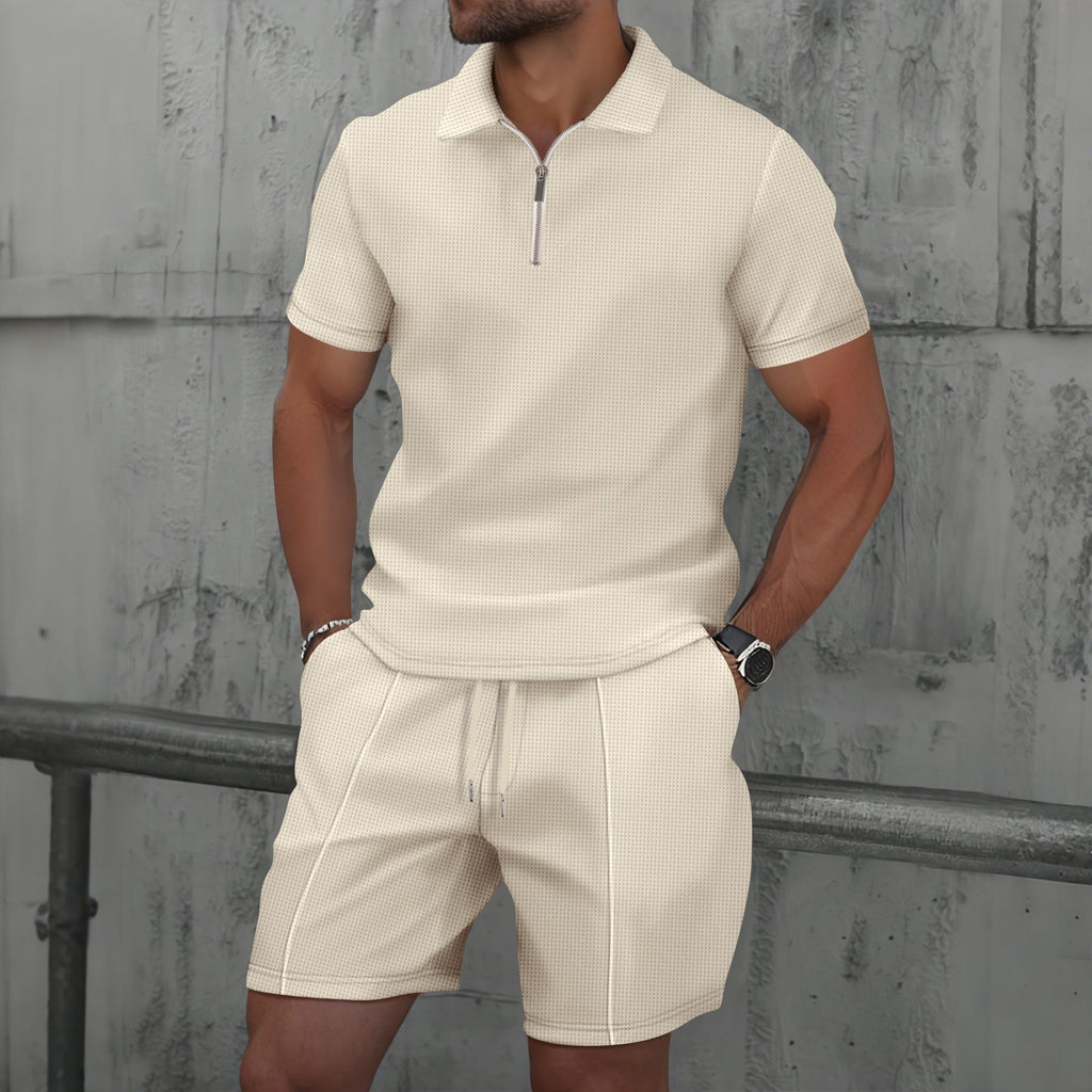 Men’s Textured Zip Polo Short Set