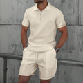 Men’s Textured Zip Polo Short Set