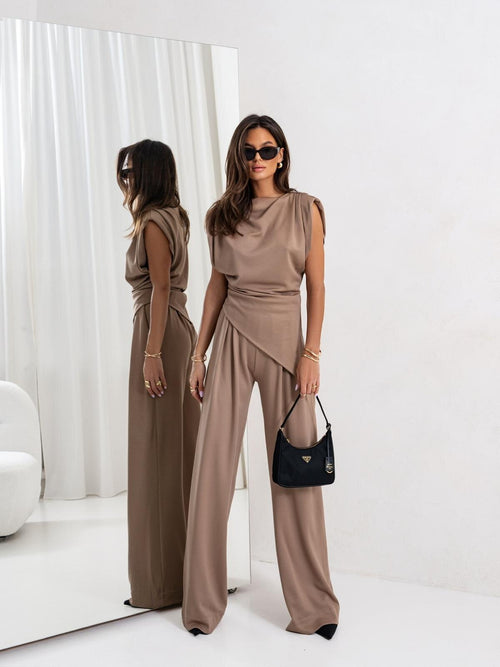 Draped Top & Wide-Leg Set