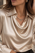 Women's Champagne Satin Cowl-Neck Blouse