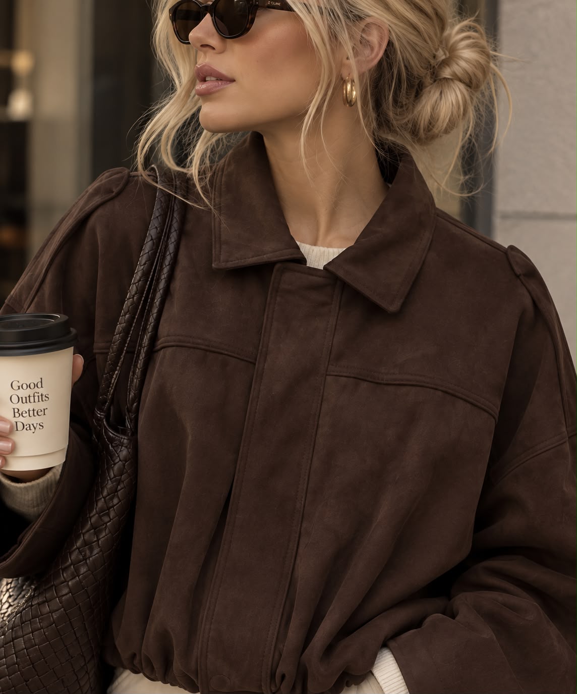 Women's Brown Faux Suede Cropped Jacket with Flip Collar