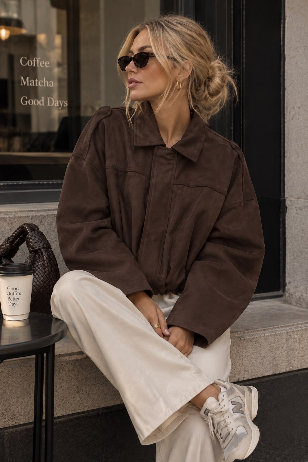 Women's Brown Faux Suede Cropped Jacket with Flip Collar