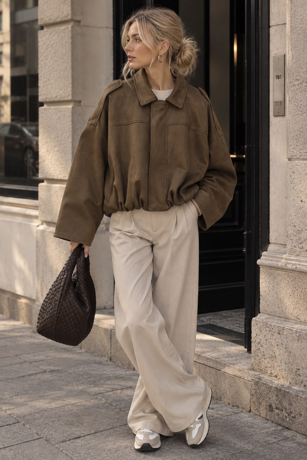 Women's Olive Green Faux Suede Cropped Jacket with Flip Collar