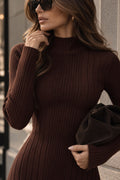 Women's Chocolate Brown Mock-Neck Sweater Dress