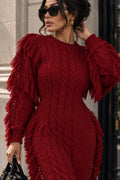 Women's Burgundy Ribbed Midi Sweater Dress