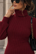 Women's Burgundy Turtleneck Midi Sweater Dress