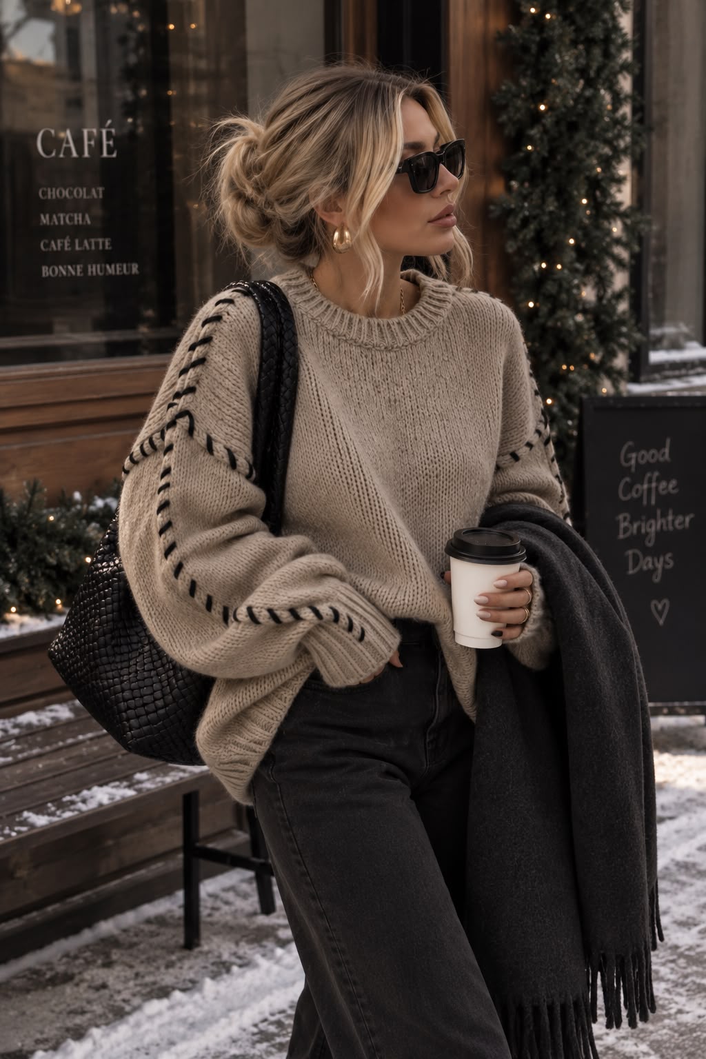 Women's Apricot Drawstring Round-Neck Pullover Sweater