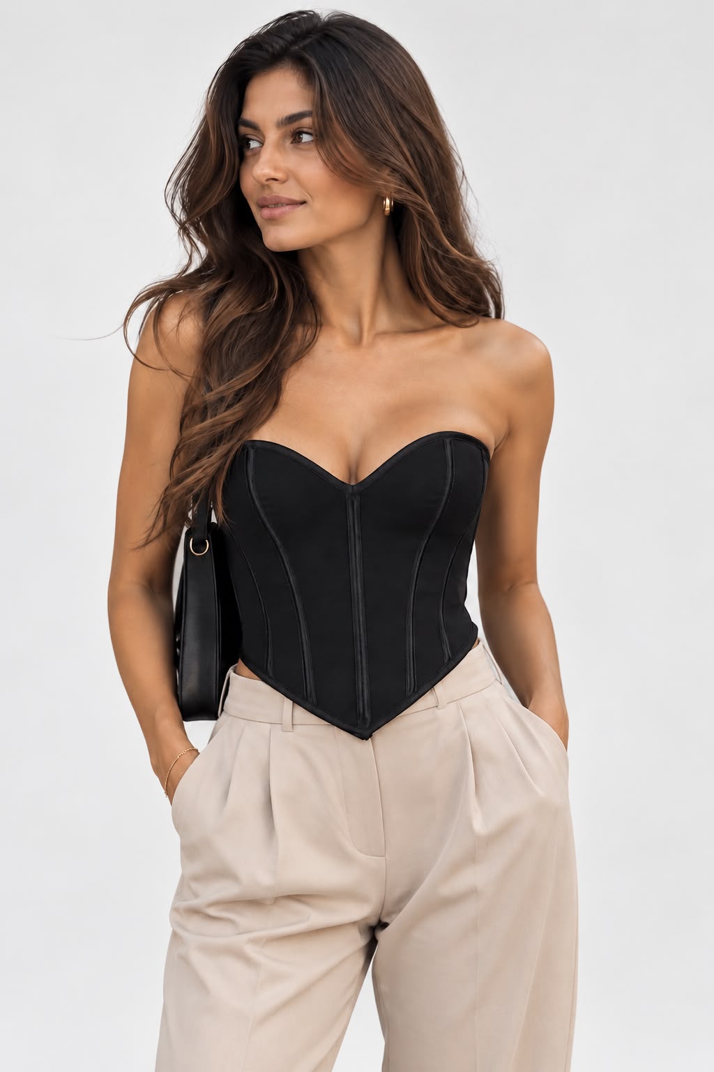 Women's Black Strapless Corset Top