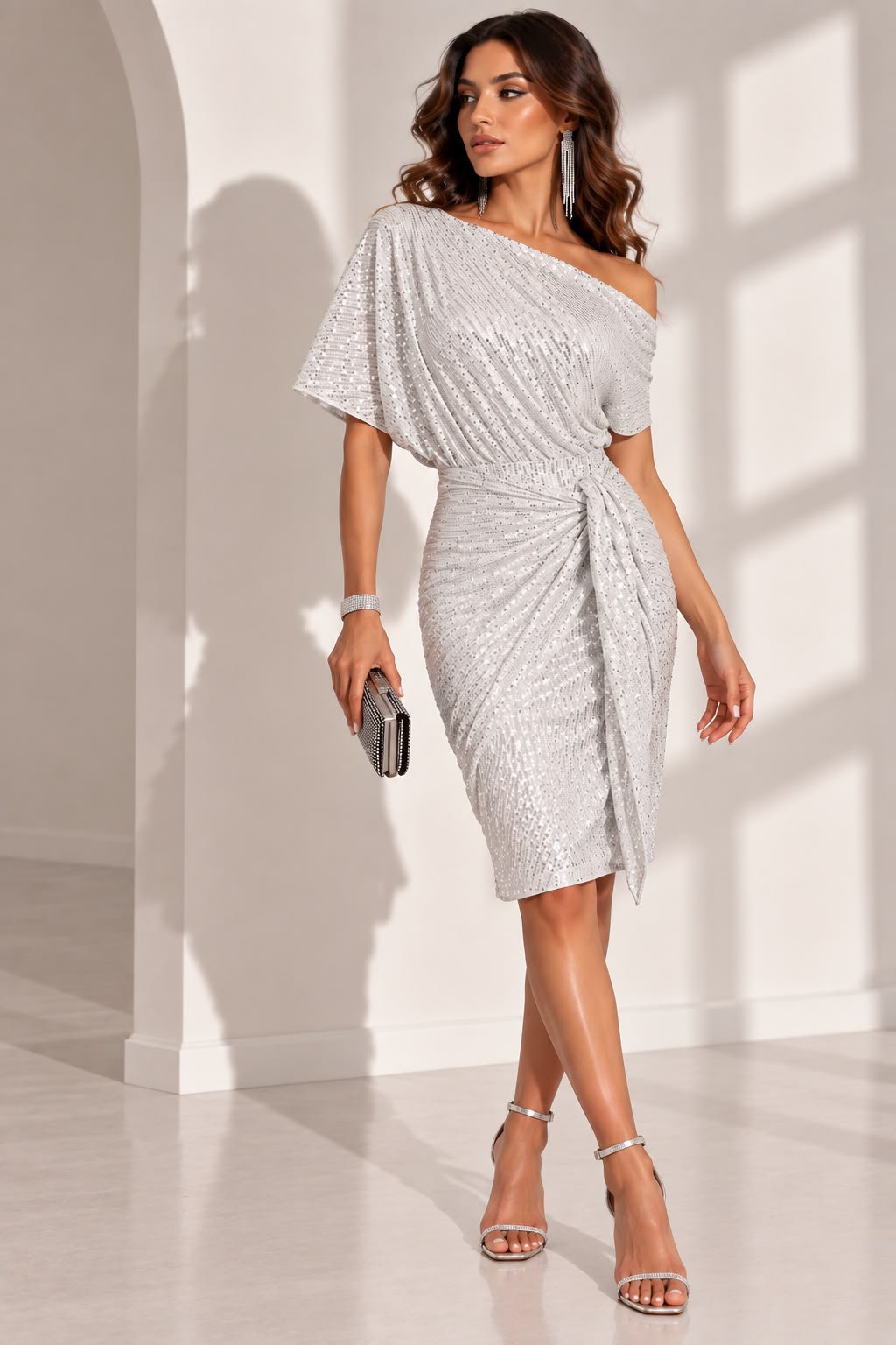 Women's Sequin Mini Dress with One Shoulder