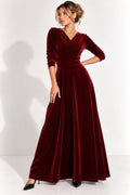 Women's Burgundy Plus Size Velvet Bodycon Maxi Dress