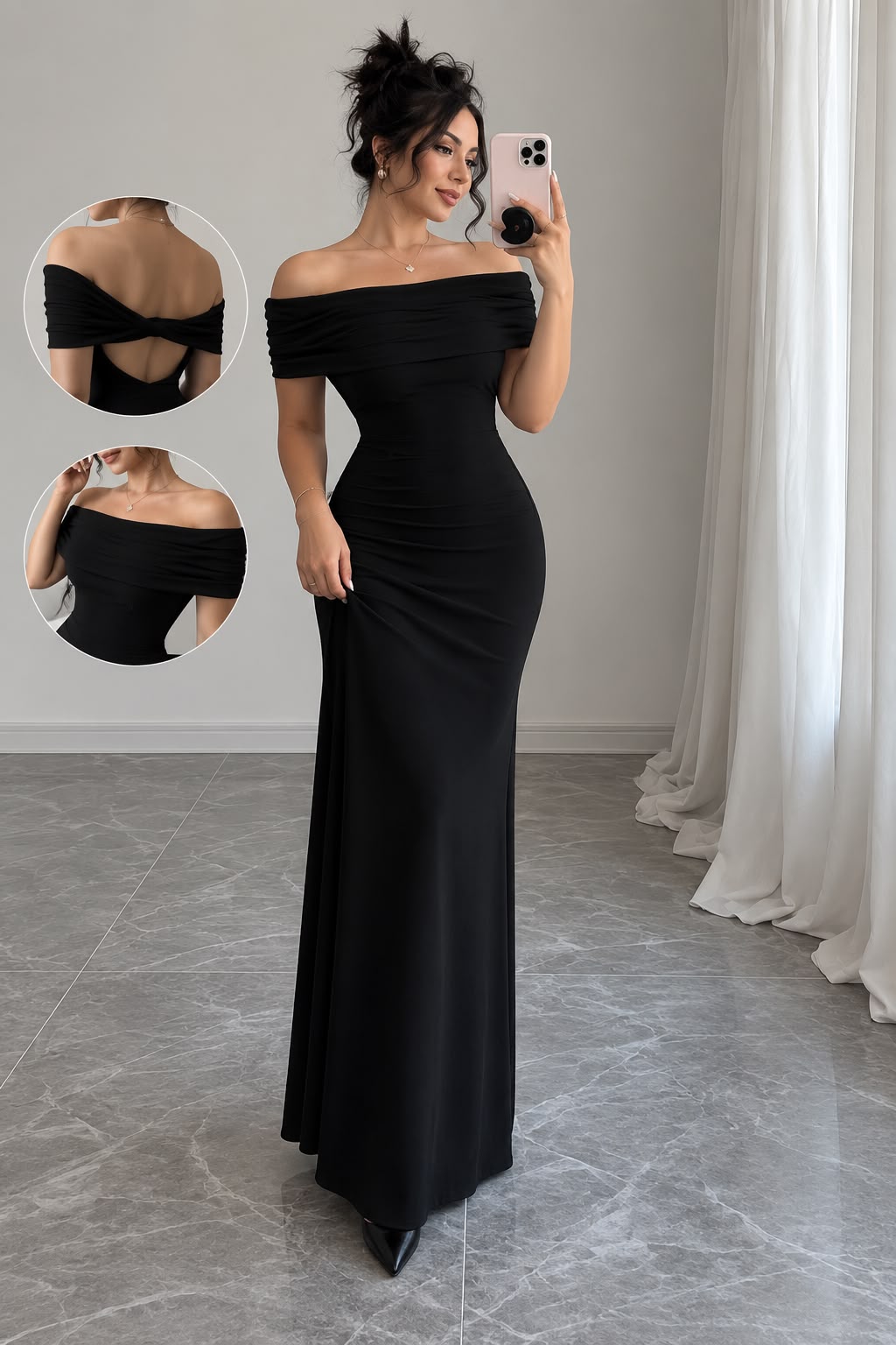 Women's Black Off-Shoulder Maxi Dress