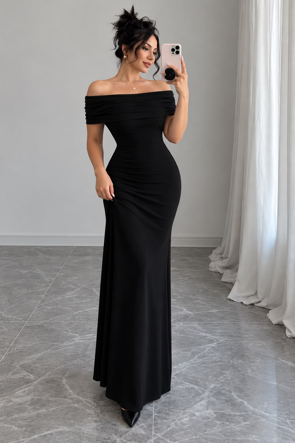 Women's Black Off-Shoulder Maxi Dress