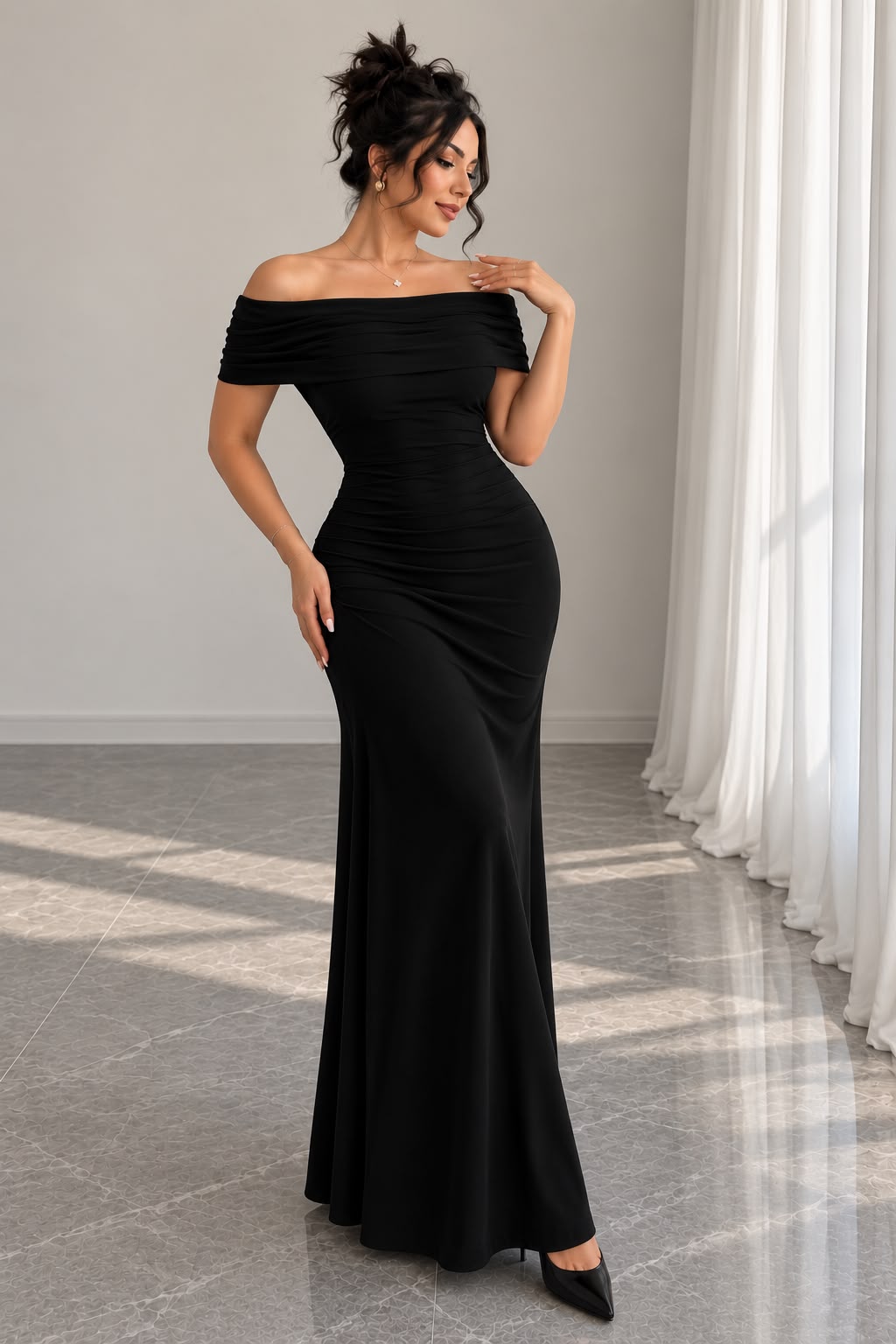 Women's Black Off-Shoulder Maxi Dress