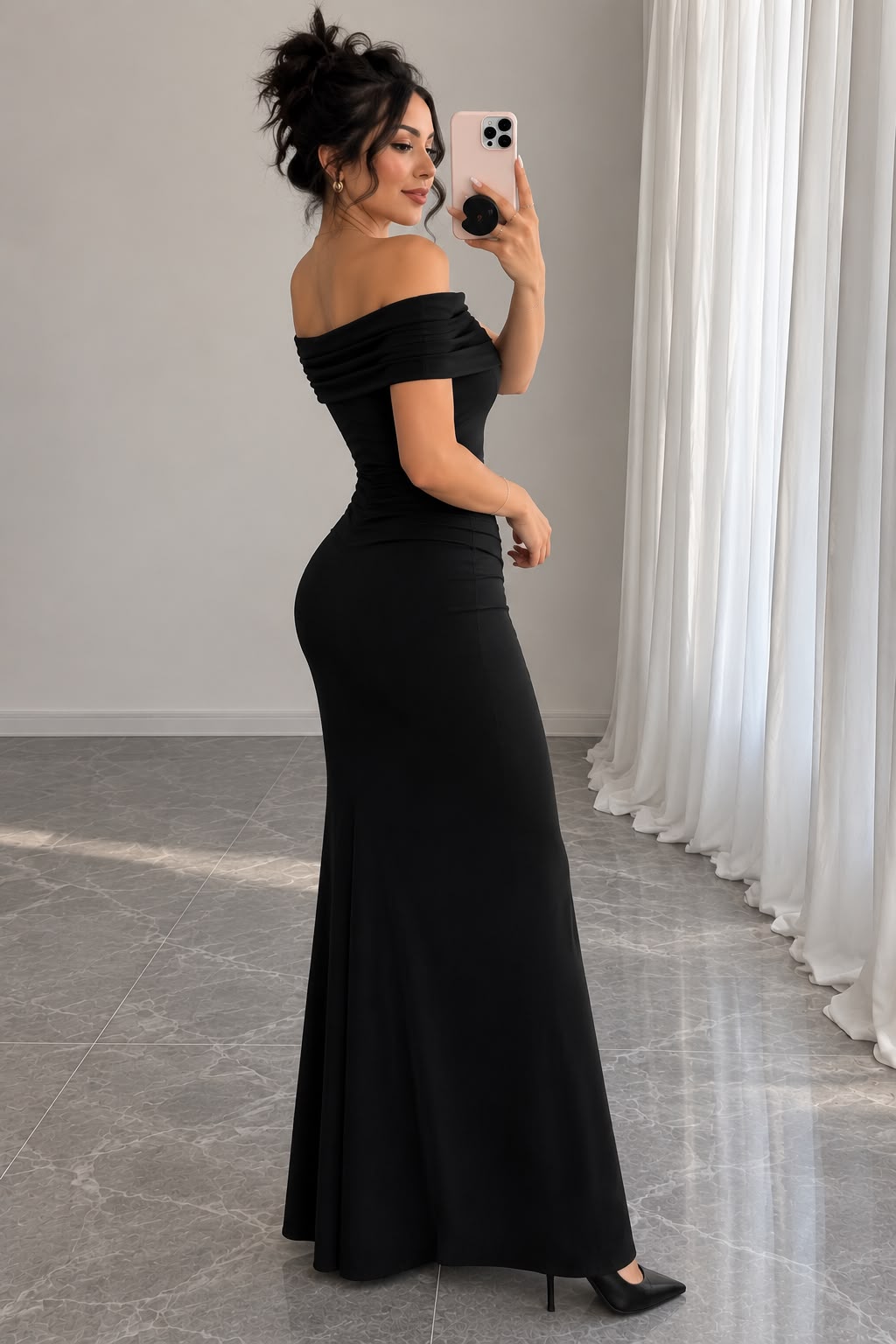 Women's Black Off-Shoulder Maxi Dress