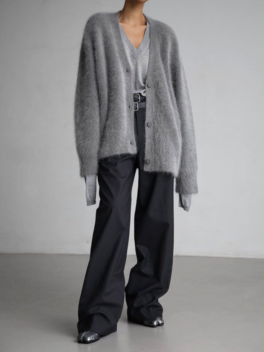 Women's Faux-Mink Button Cardigan