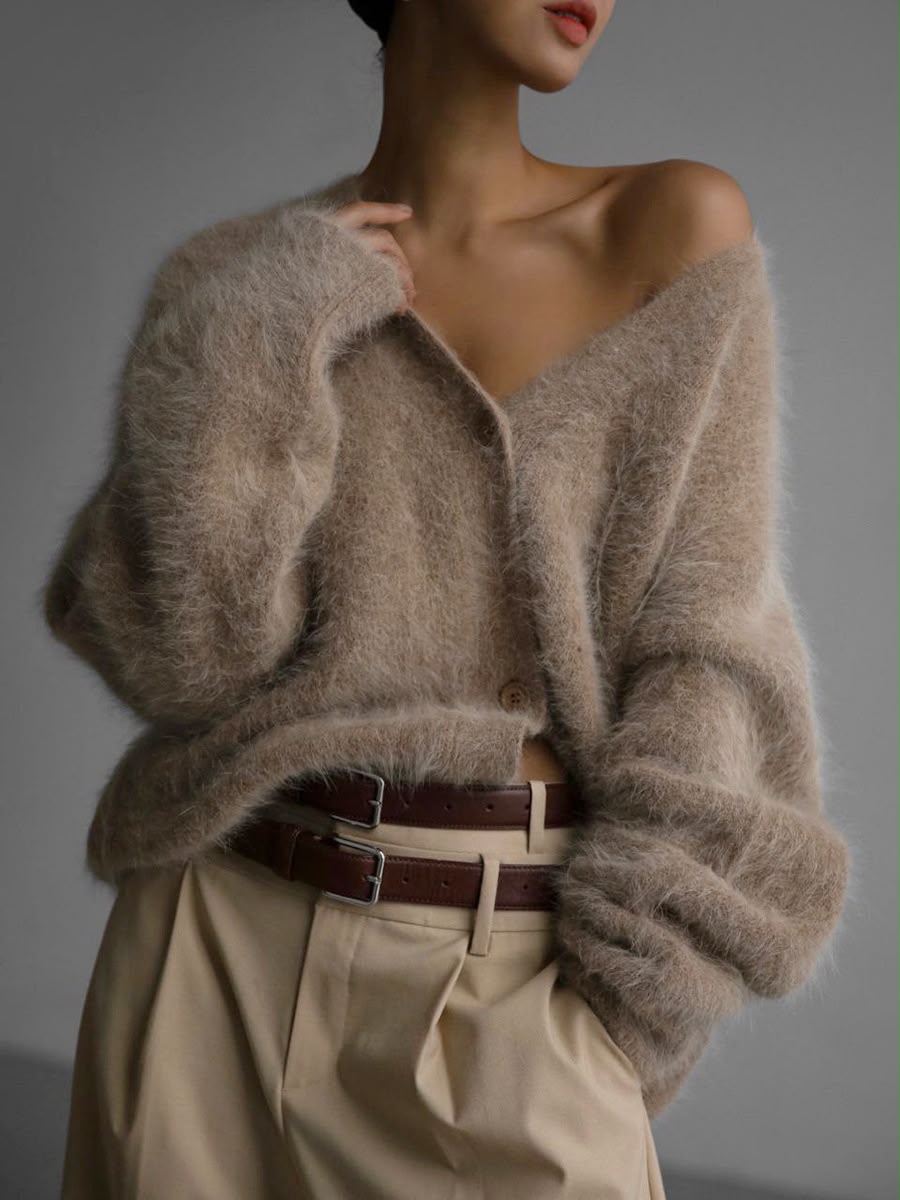 Women's Faux-Mink Button Cardigan