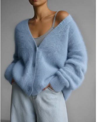 Women's Faux-Mink Button Cardigan