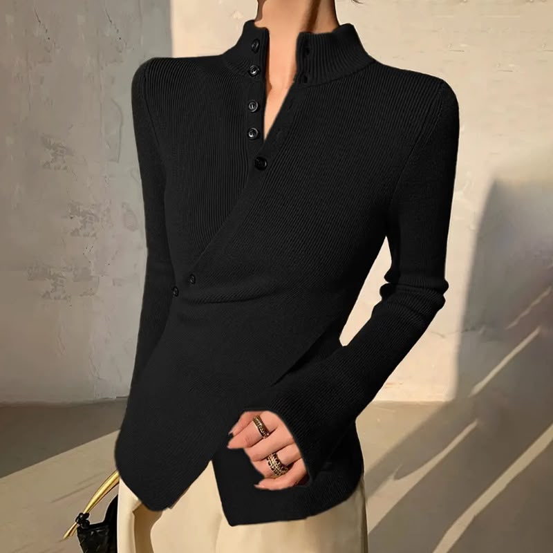 Women's Stand-Collar Button Knit Top