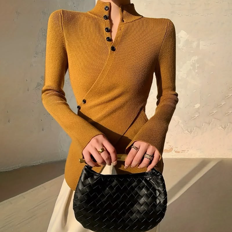 Women's Stand-Collar Button Knit Top