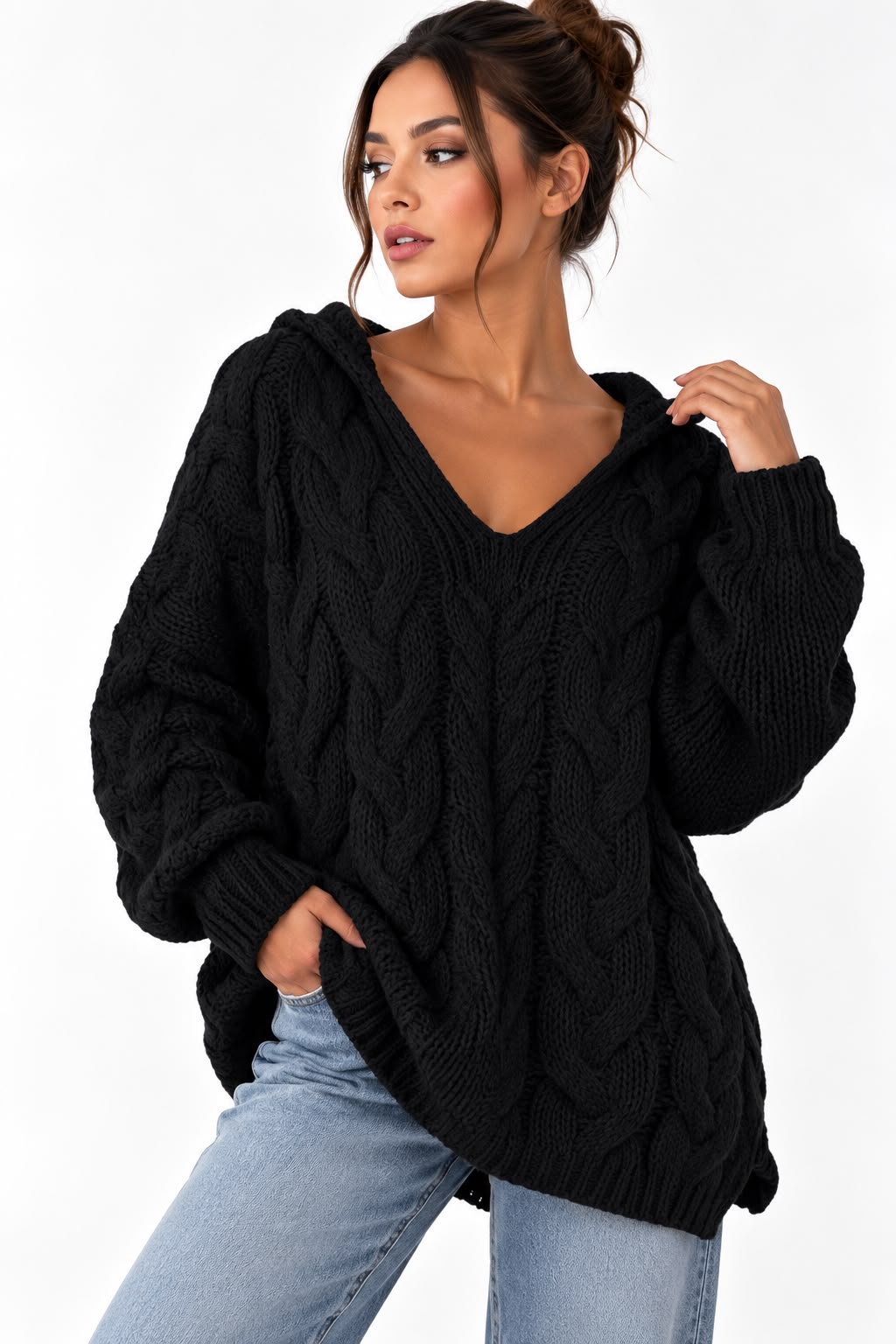 Women's Hooded Cable-Knit Sweater