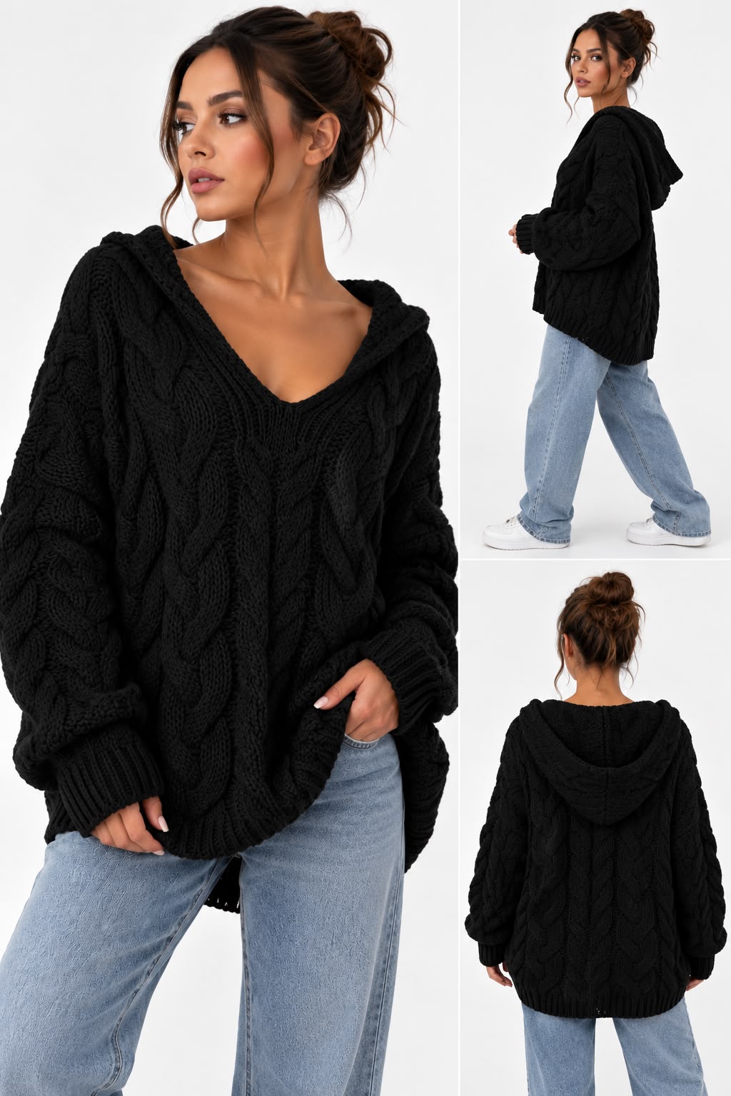 Women's Hooded Cable-Knit Sweater