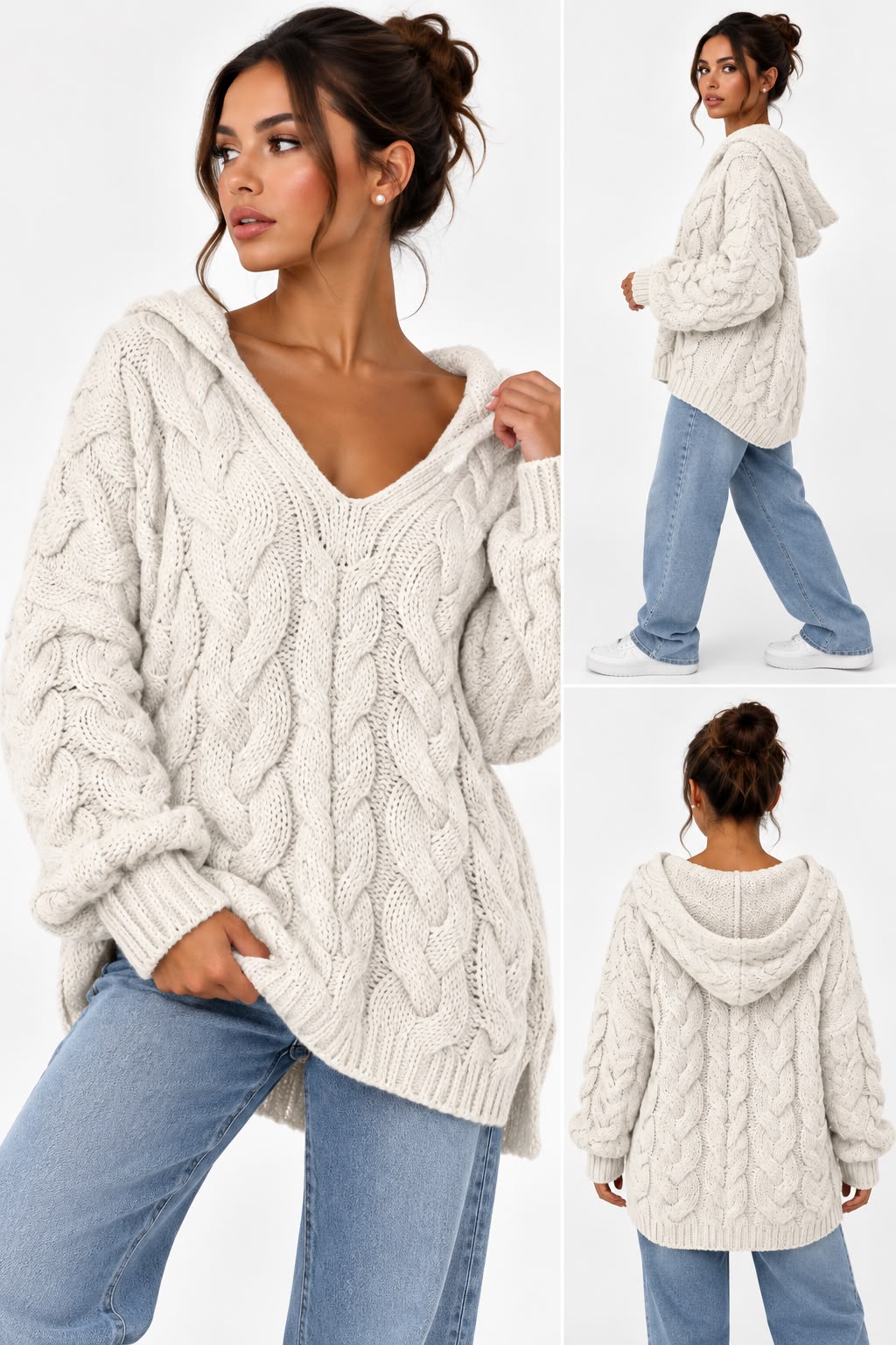 Women's Hooded Cable-Knit Sweater