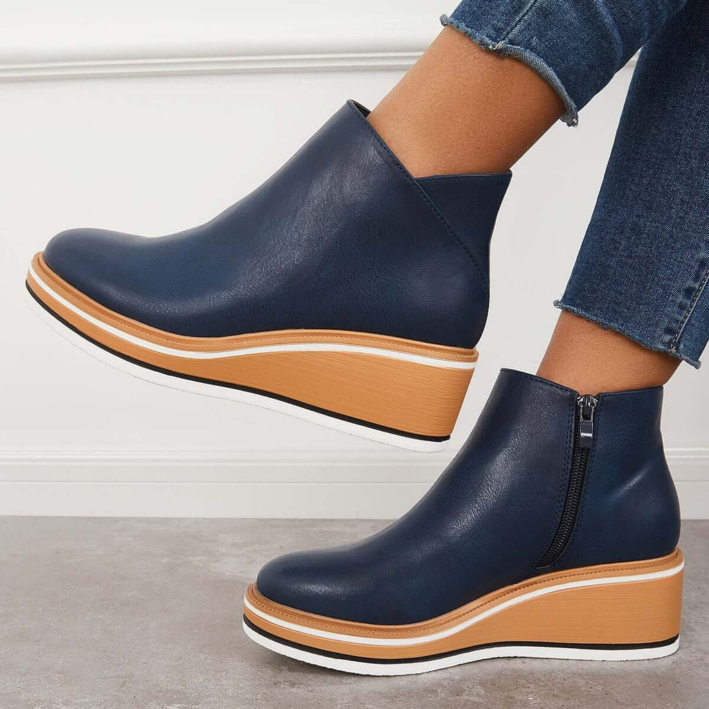 Platform Ankle Boots Side Zip Comfortable Sleek Versatile